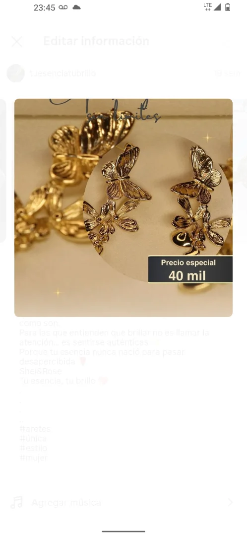 Aretes largos mariposa dorados — Rose& Shei accesorios