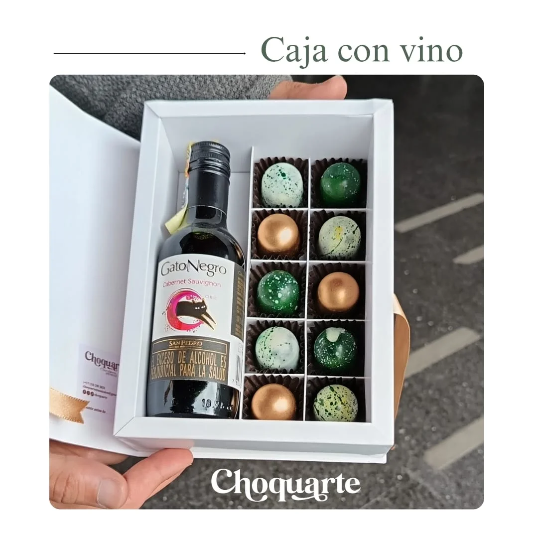 Caja de vino y 10 chocolates — Choquarte - Chocolatería artesanal
