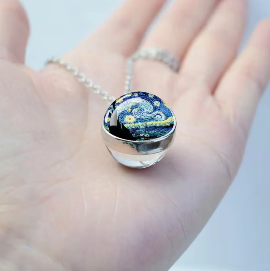 Collar con colgante bola de vidrio noche estrellada de vicent van gogh — KIREYA HAND MADE