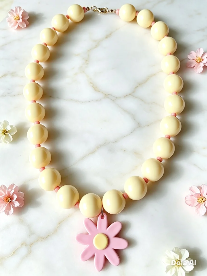 Collar bola chicle rosado con flor — Candelaria Accesorios