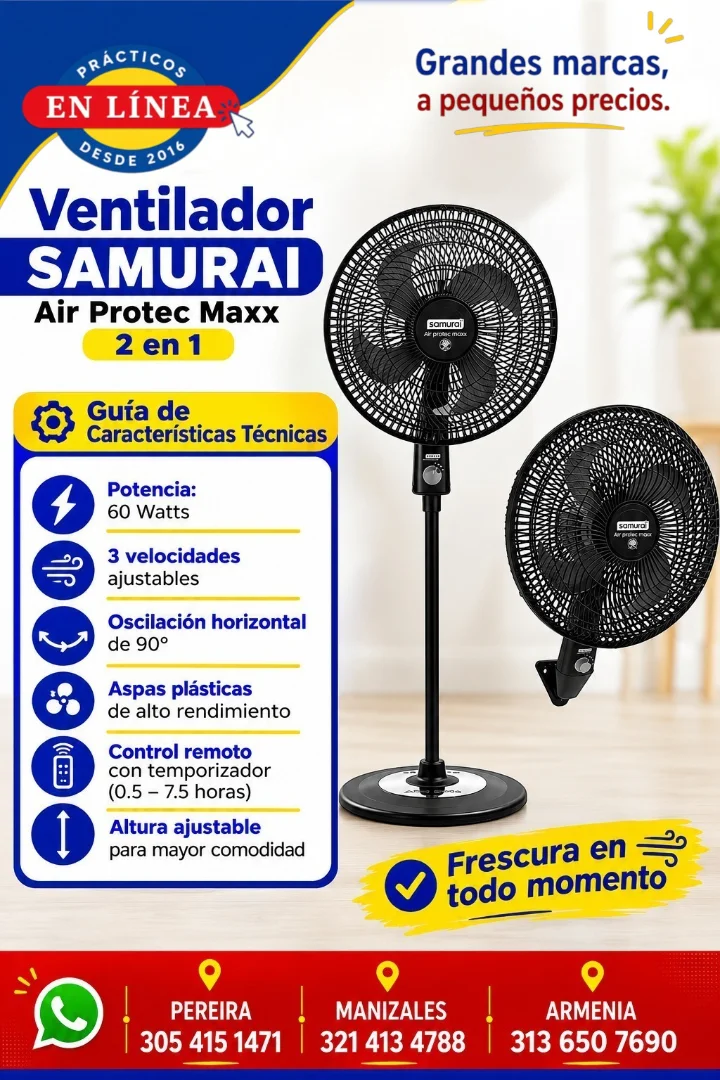 VENTILADOR SAMURAI AIR PROTEC MAX 2 EN 1 — Muebles prácticos Manizales