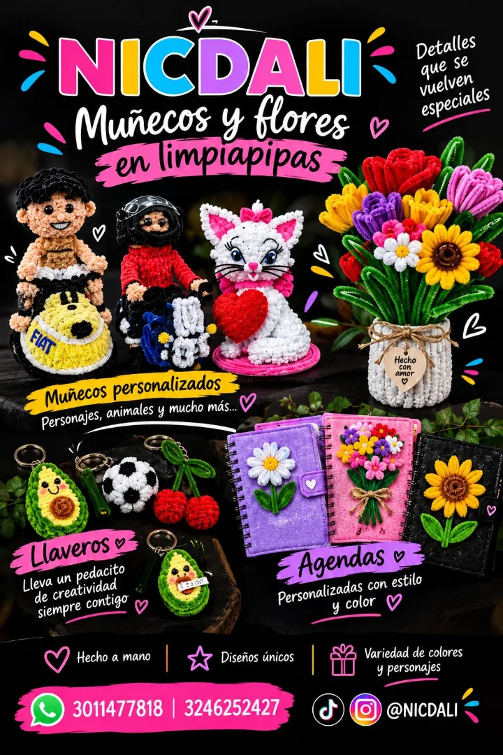 MUÑEQUITOS EN LIMPIAPIPAS O CHELINES — NICDALI PUBLICIDAD