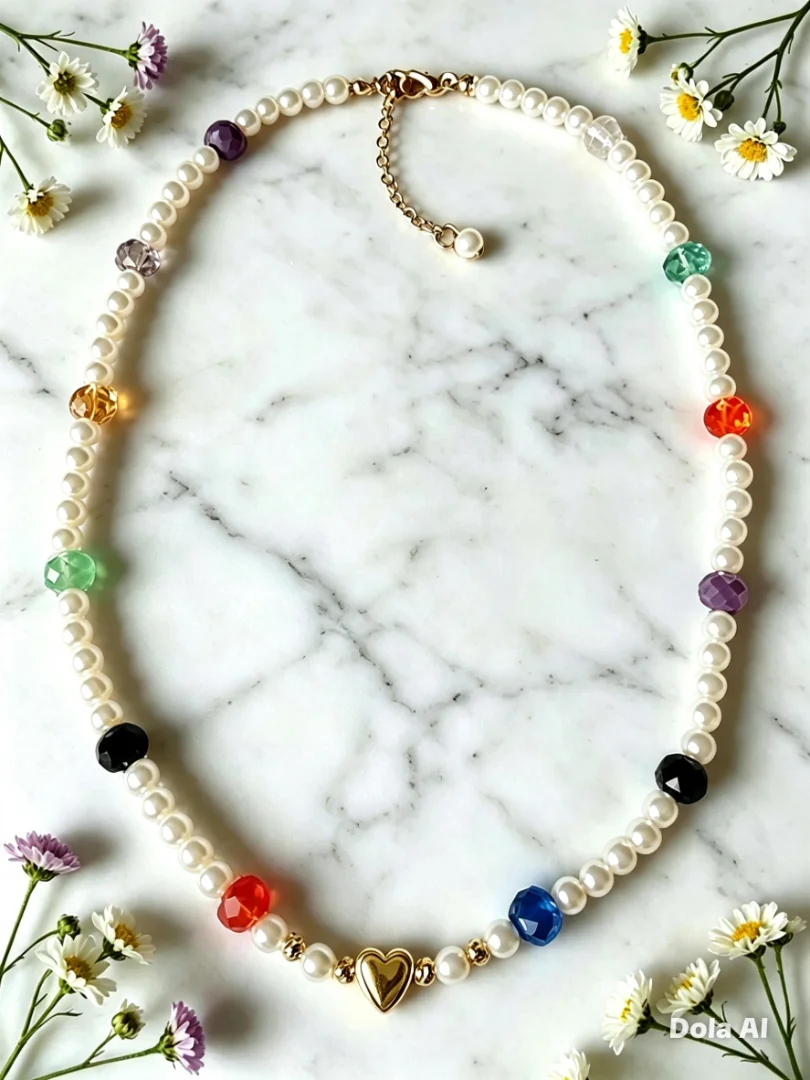 Collar en perlas y murano de colores — Candelaria Accesorios