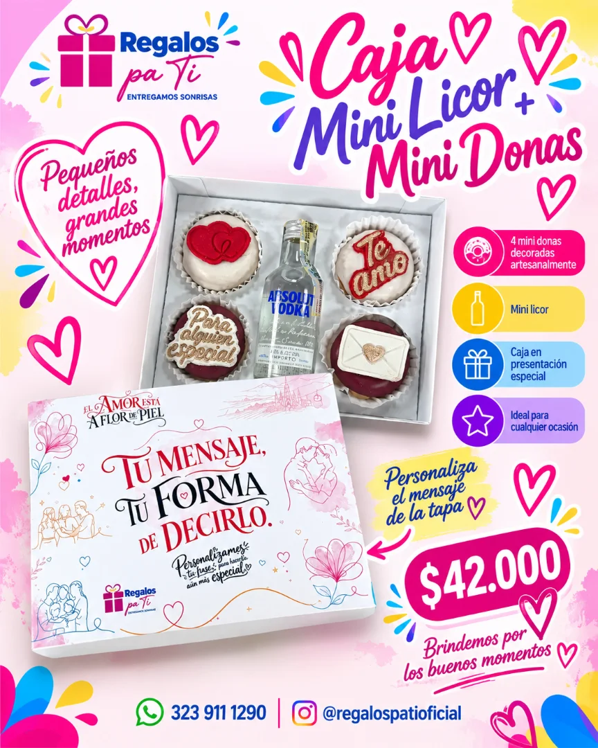 Caja Mini Bebida + 4 Mini Donas — Regalos pa Ti