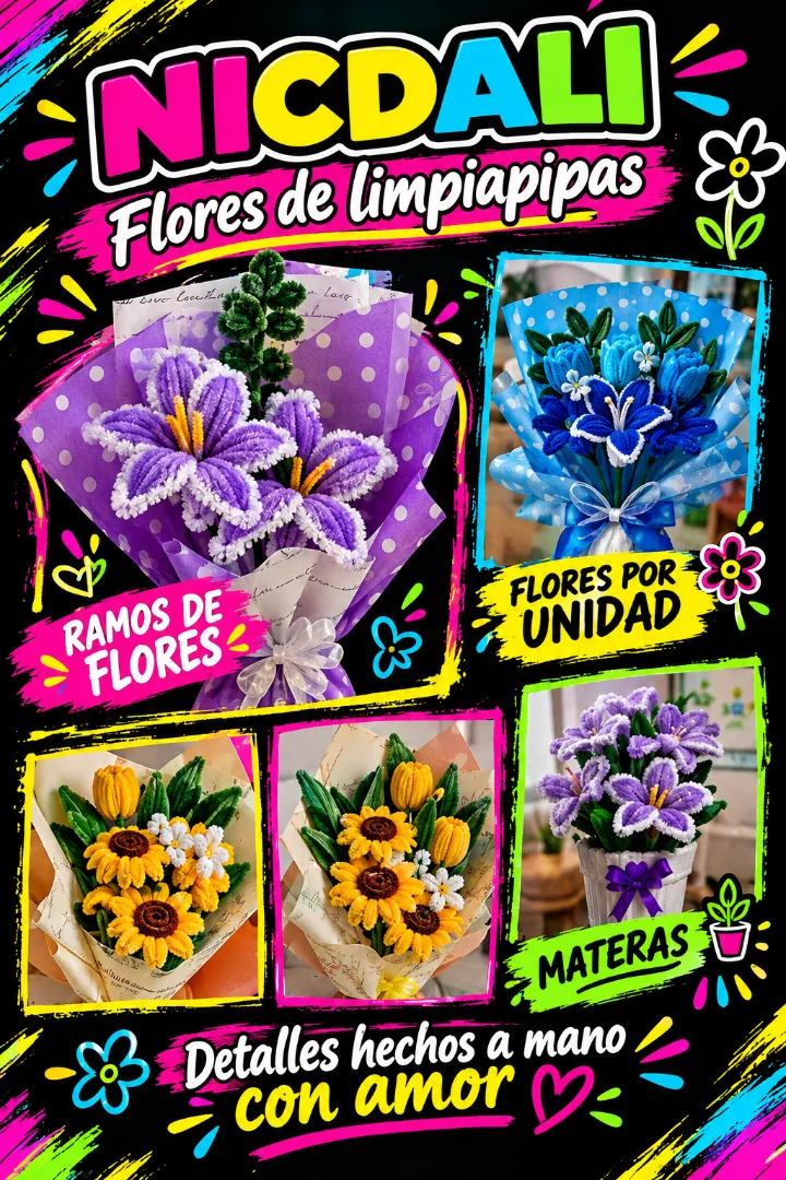FLORES EN LIMPIAPIPAS O CHELINES — NICDALI PUBLICIDAD