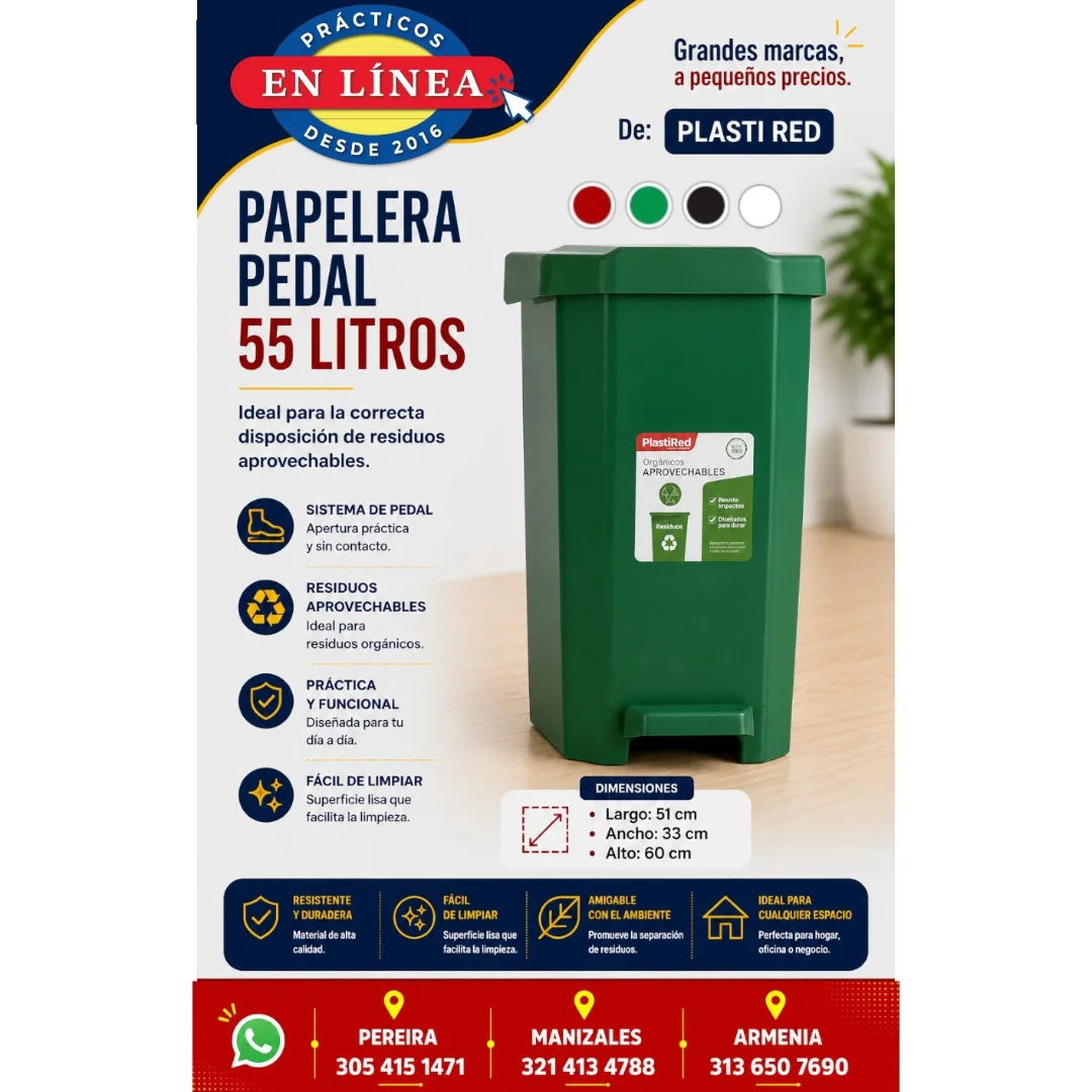 PAPELERA ISAC 55 LITROS — Muebles prácticos Manizales