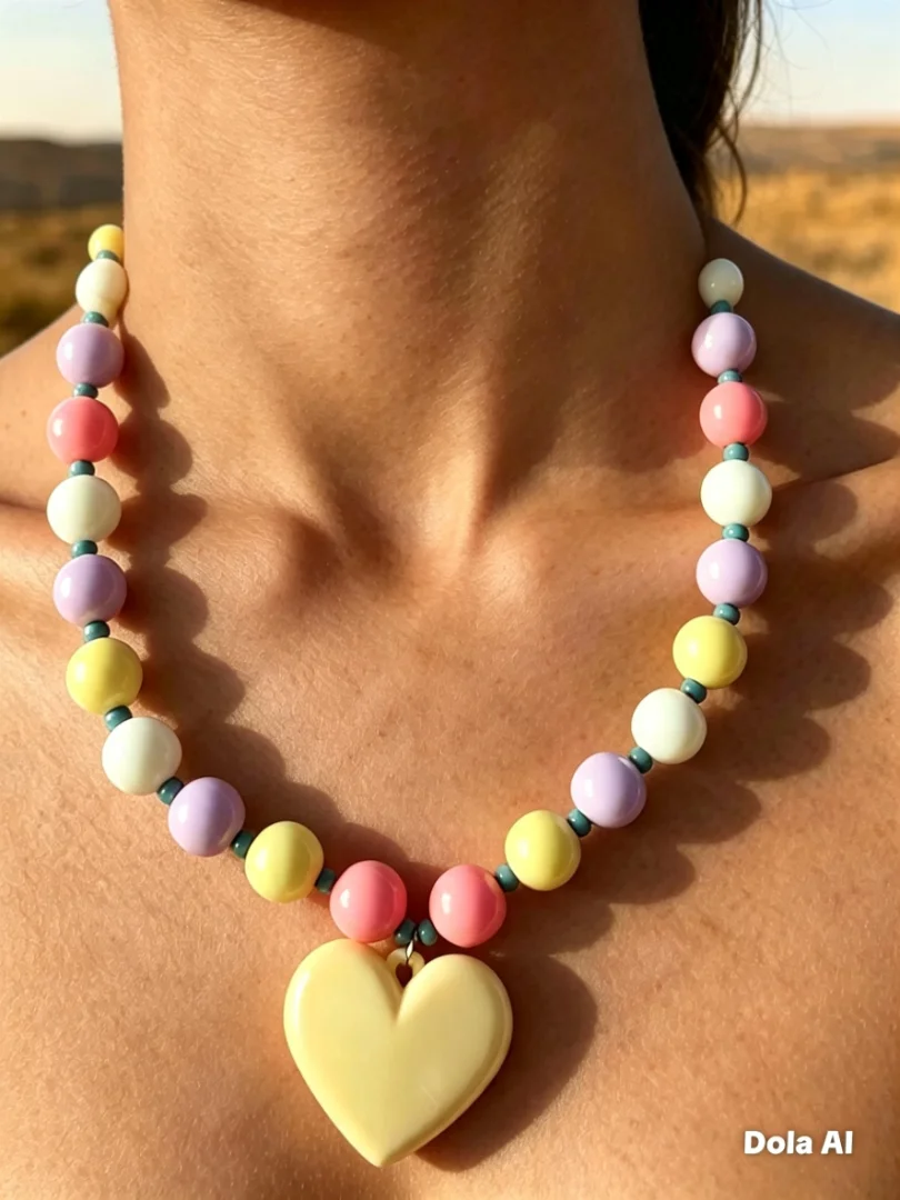 Collares en bola chicle mediana tonos pastel y dije de corazón — Candelaria Accesorios