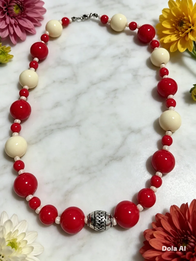 Collares en tonos azul y café claro de corazones y rojo y beige — Candelaria Accesorios