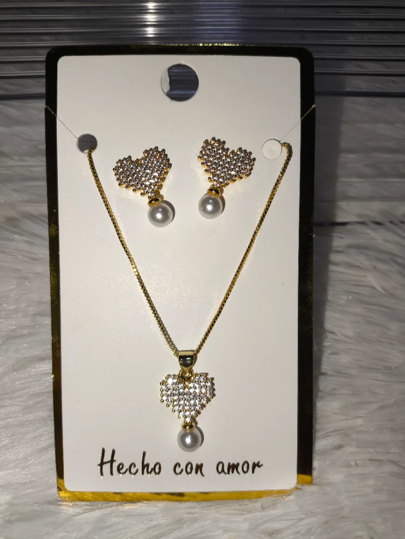 Set de Rodio Corazones con Perlas y Brillos 💖✨ — KIREYA HAND MADE