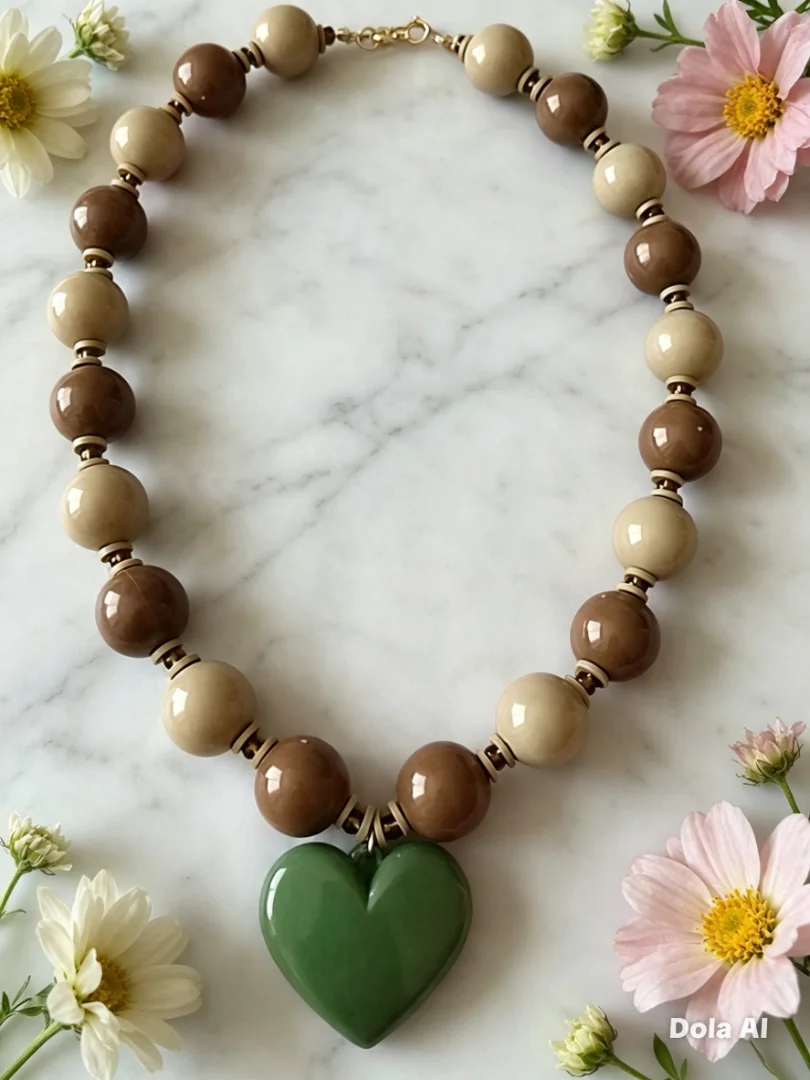Collares de bolas en tonos café beige y amarillo con corazones — Candelaria Accesorios