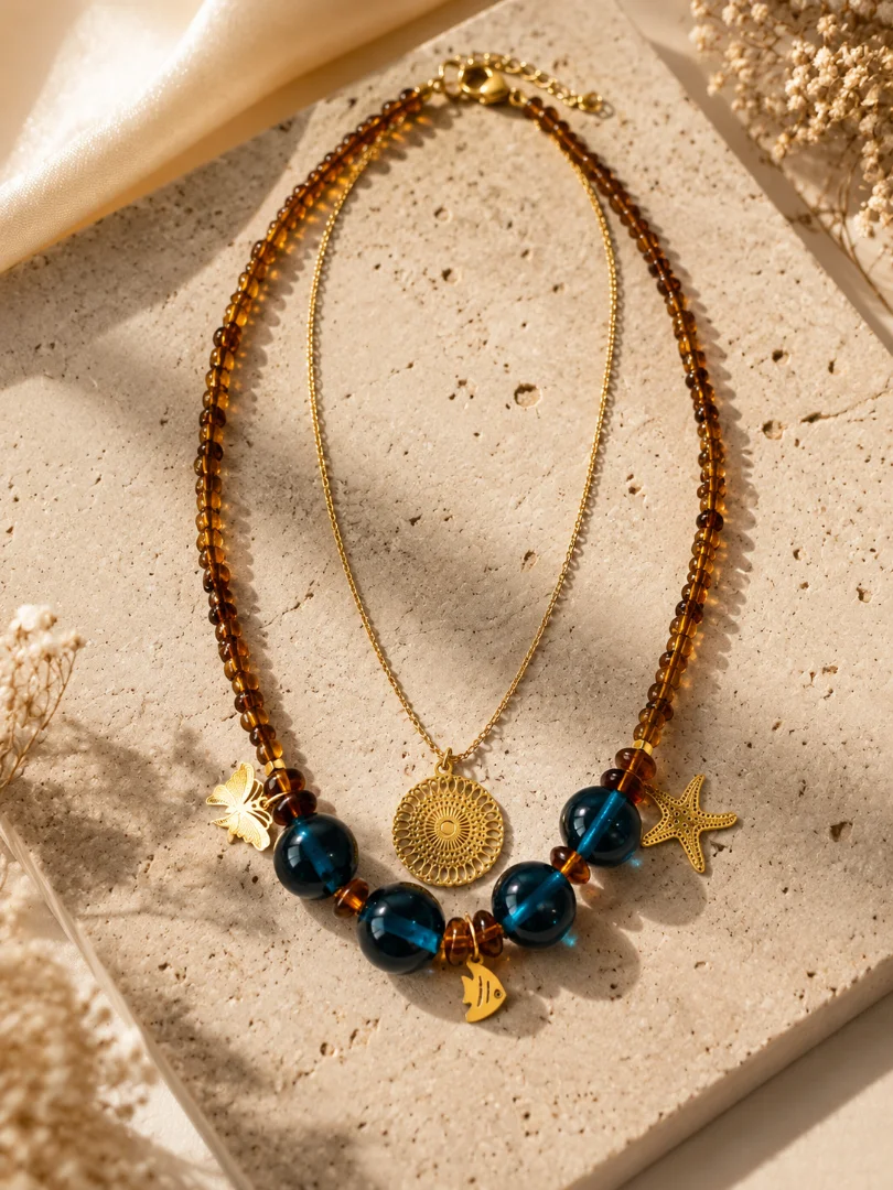 Cadenas en rodio con dijes en cristal — Candelaria Accesorios