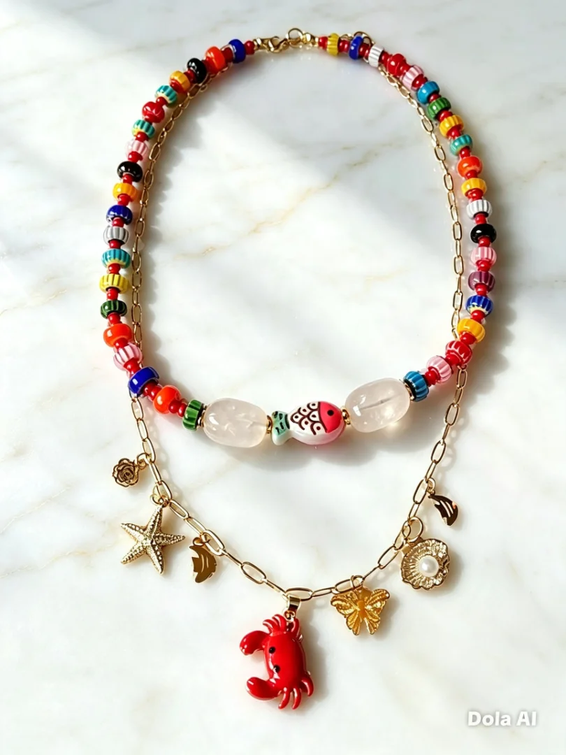 Set x 2 collares inspirado en el mar, material en rodio y cristales hindu — Candelaria Accesorios