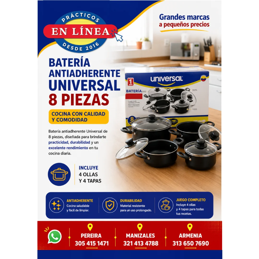 BATERIA ALIADA 8 PIEZAS UNIVERSAL — Muebles prácticos Manizales