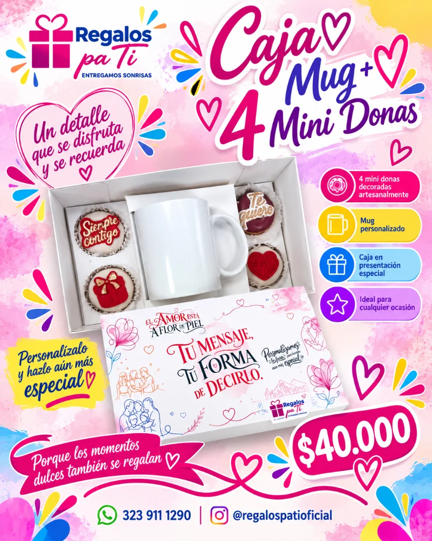 Caja Mug + 4 Mini Donas — Regalos pa Ti